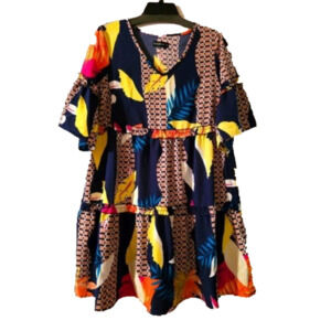 Funlingo Women's Summer Dresses Flowy Tunic Mini Dress Short Sleeve V Neck Swing